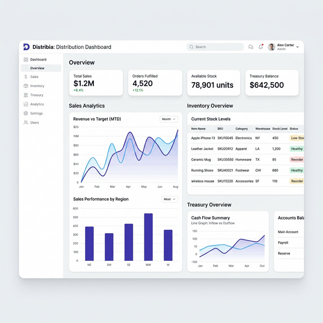 Tableau de bord Distribia - Gestion de stock et ventes au Maroc